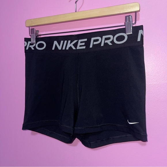 Nike Pro Shorts Women's Size Large Black White Wide Waistband Compression - Picture 7 of 10